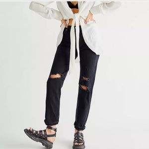 Free People We The Free Bren Distressed Boyfriend Jeans Black Magic